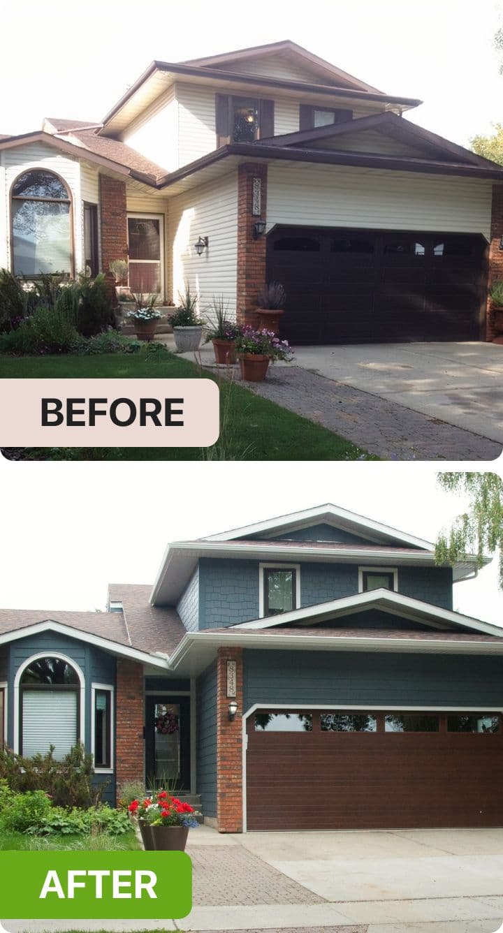 A home before and after its new siding