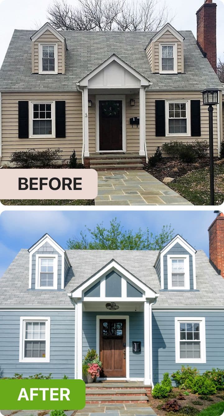 A home before and after its new siding