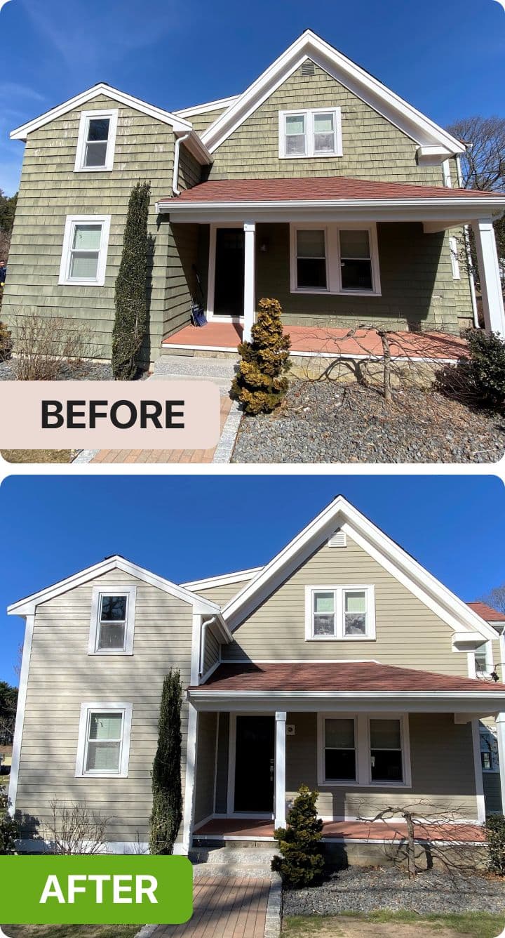 A home before and after its new siding