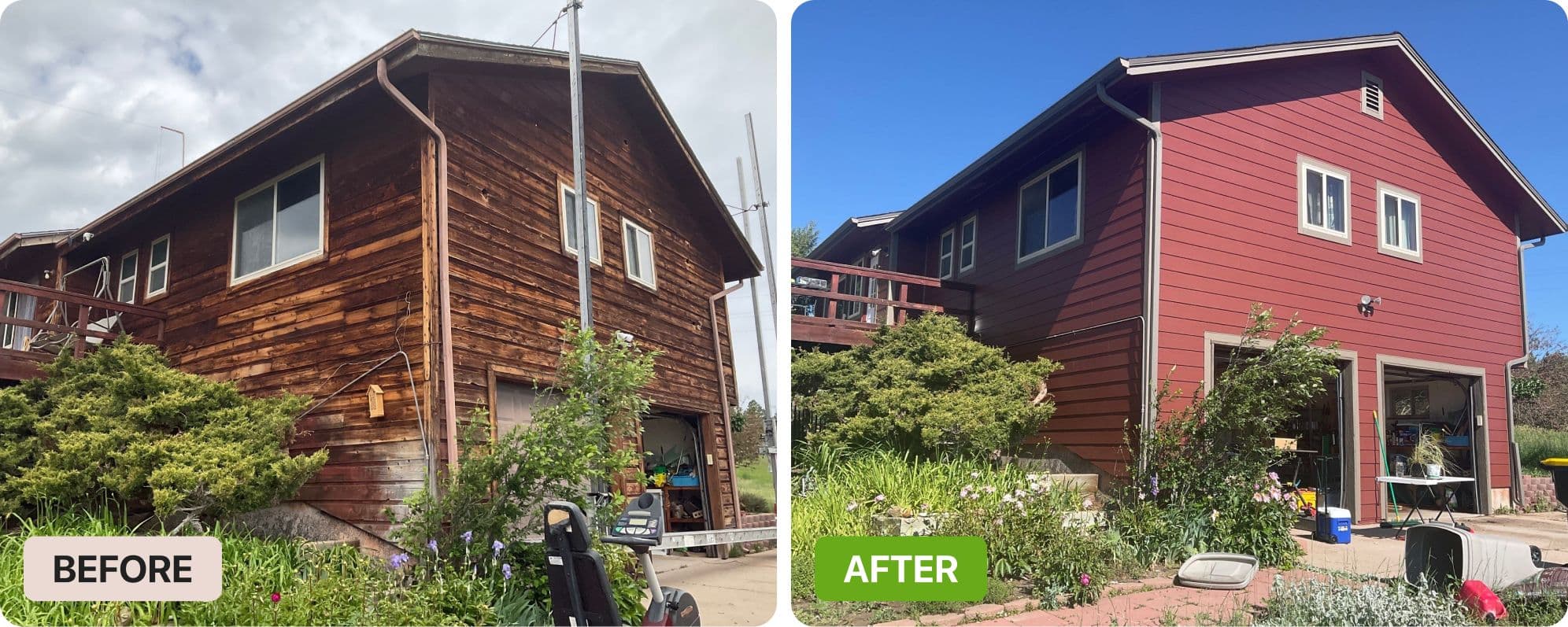 A home before and after its new siding