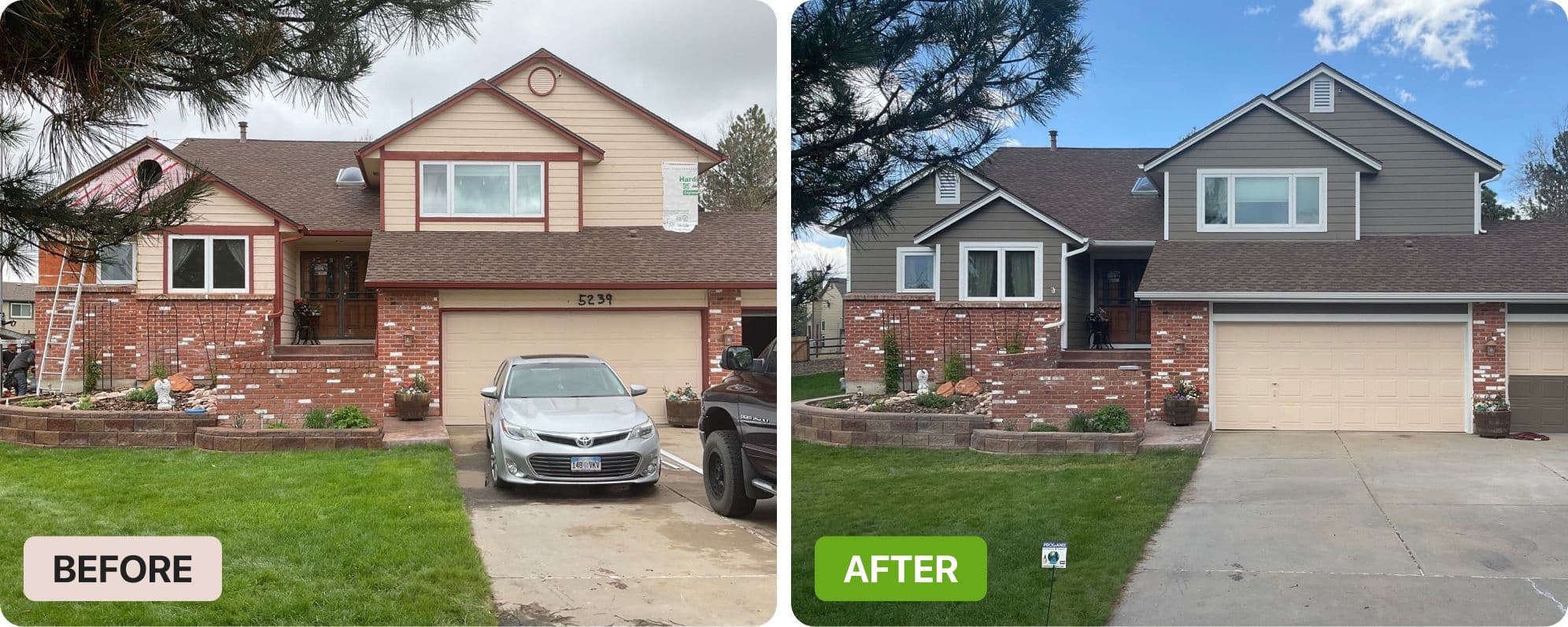 A home before and after its new siding