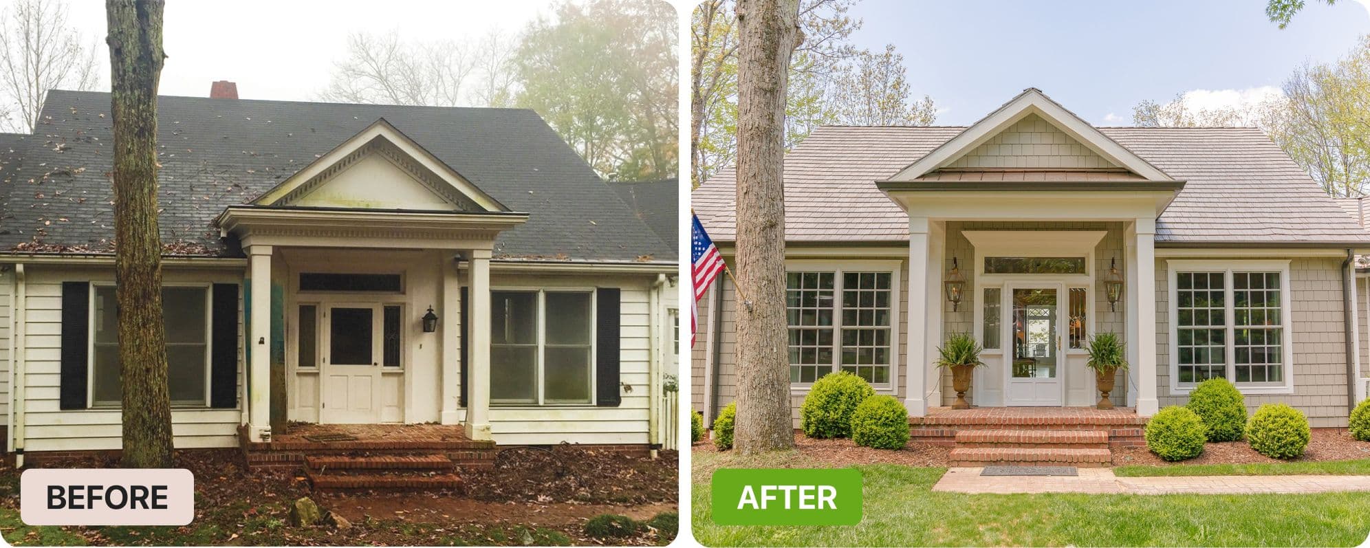 A home before and after its new siding